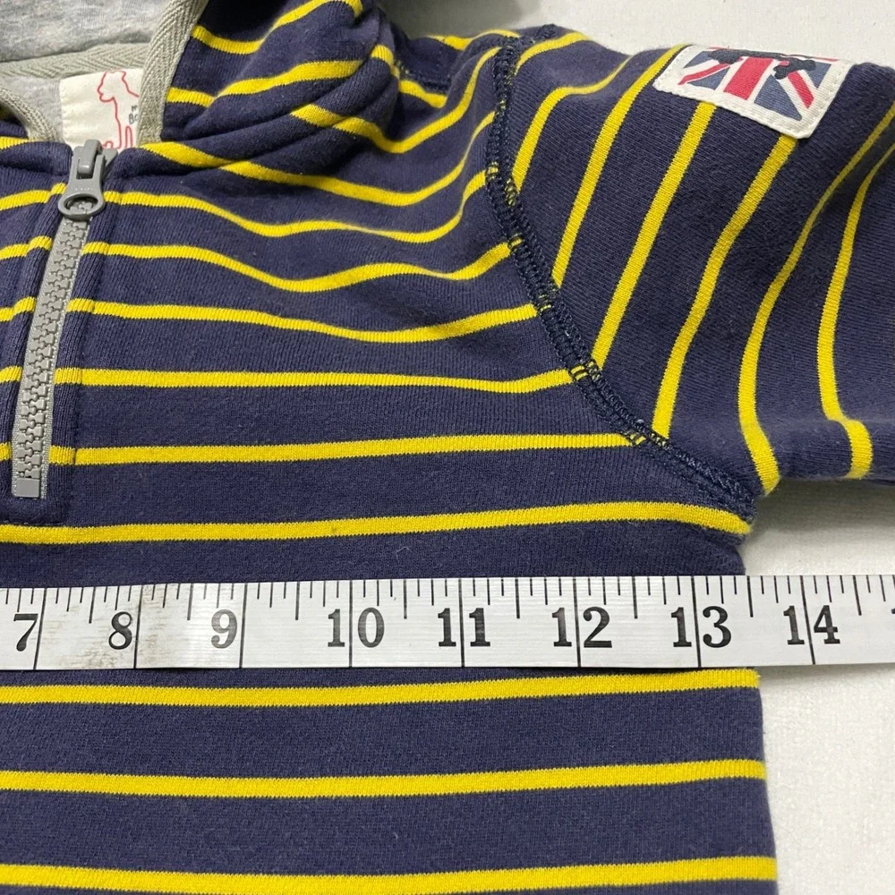 Mini Boden Boys Hoodie Sweatshirt Pullover 5-6Y Striped Fleece Lined Navy Yellow